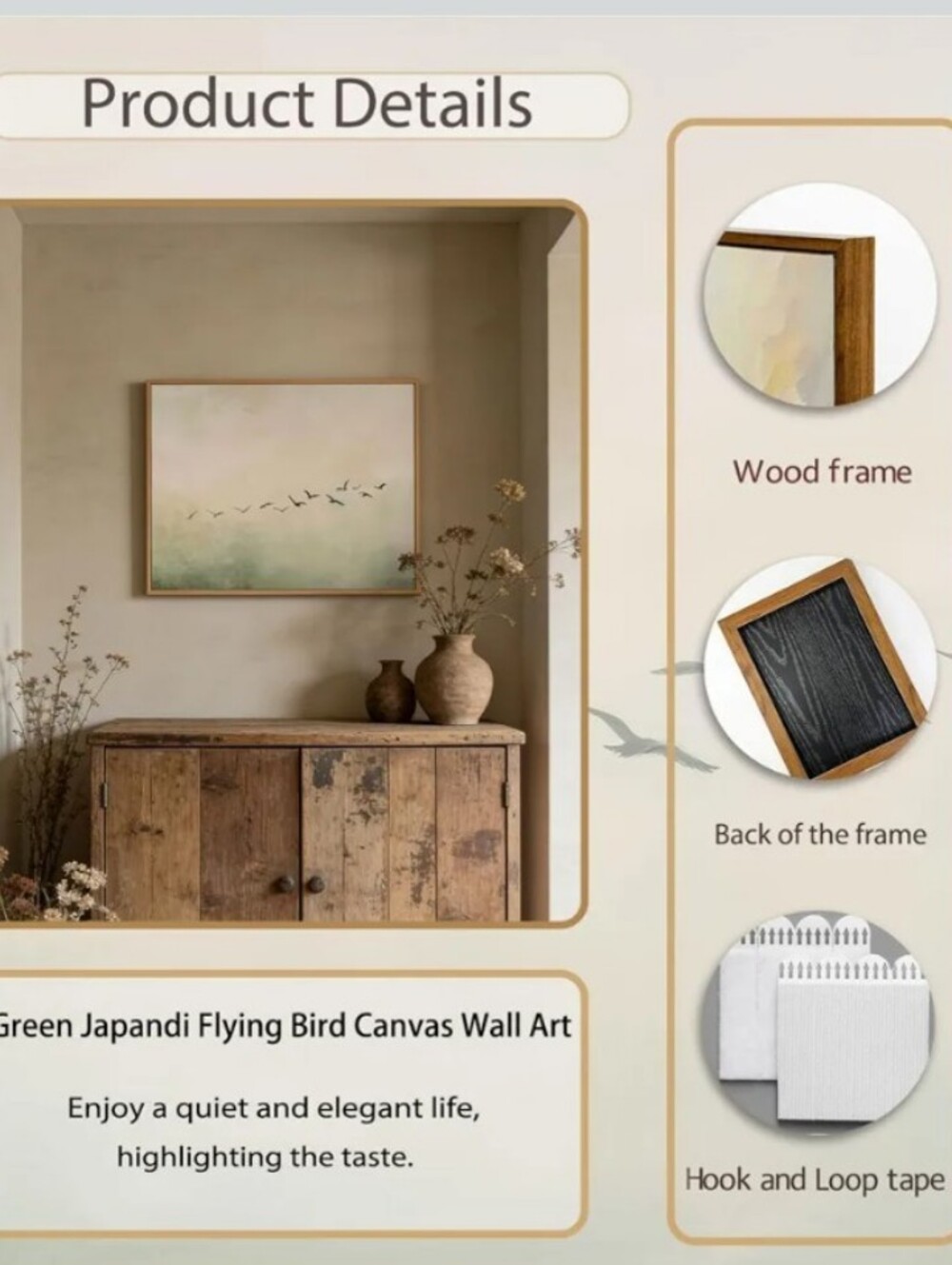 Framed Sage Green Flying Bird Canvas Wall Art Framed Print Size 12x16in NWT - Picture 2 of 4